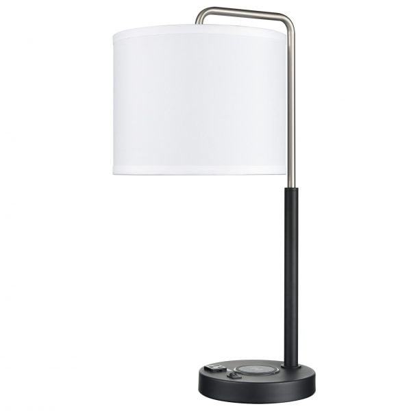 Valeria Single Table Lamp with 1 Outlet, 1 USB & 1 QI Wireless Charger