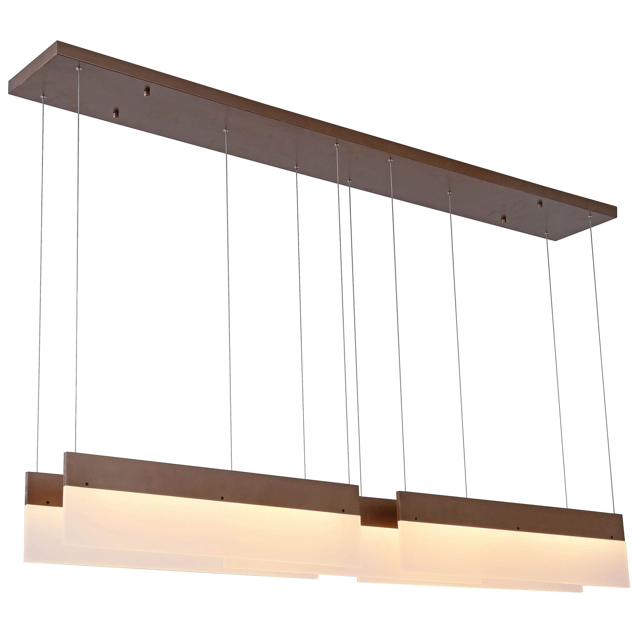 72"W Dark Bronze Ceiling Fixture with Frosted Acrylic Shades & Integrated LED